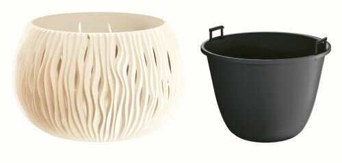 Fioriera con inserto SANDY BOWL crema 37cm