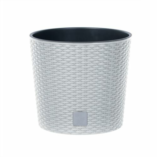 Vaso Rato Round Con Inserti - Diametro 30,5 Cm, Altezza 27,5 Cm - Bianco - Fioriera In Rattan Sintetico Per Interni/Esterni